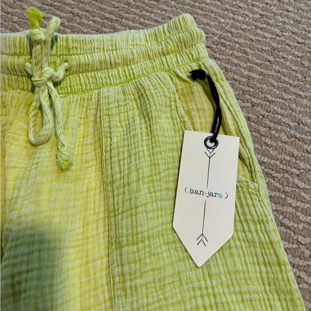 Ban jara muslin pants 🍋🟩 Green Straight Leg Pants with drawstring at bottom - Picture 3 of 3
